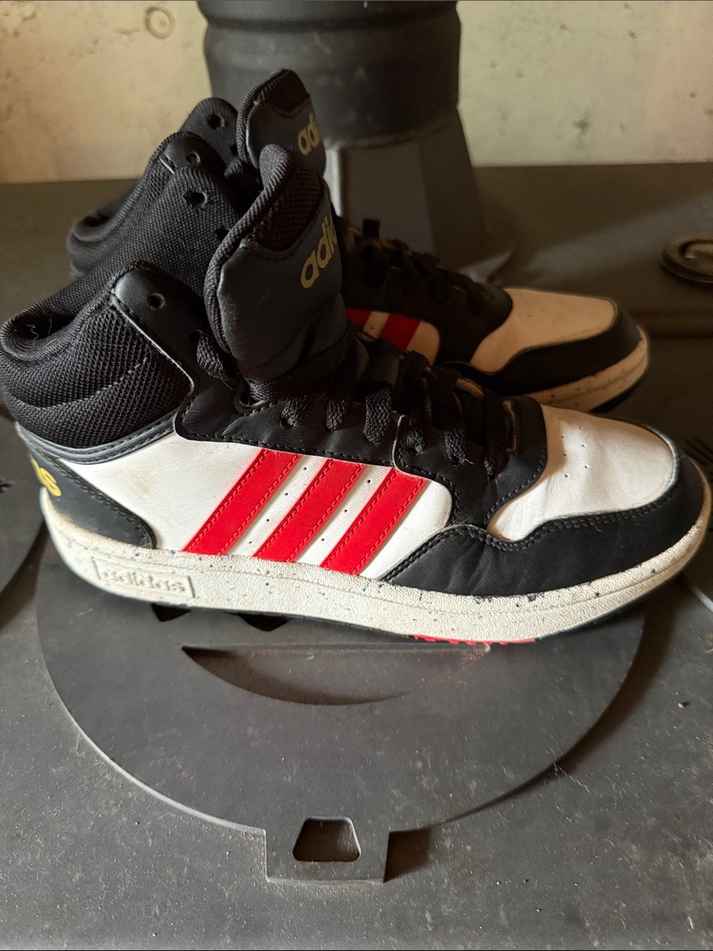 adidas Kids High-Top Sneakers in Black, White, Red, & Gold